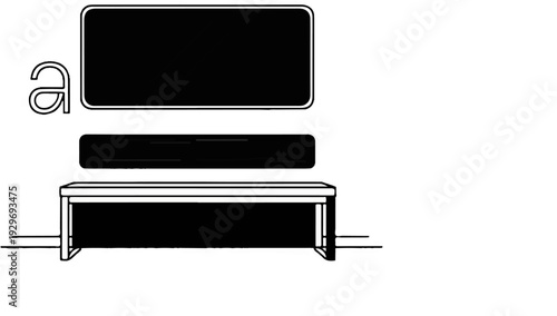 Minimalist illustration of a television screen, soundbar, and a table