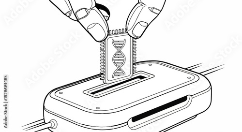 Robotic fingers place a DNA chip into a futuristic device