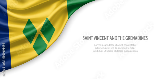 Saint Vincent and the Grenadines Waving National Flag Template Background With Copy Space
