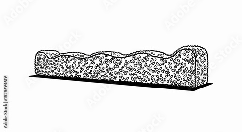 Stylized black and white illustration of a sculpted hedge with a wavy top edge