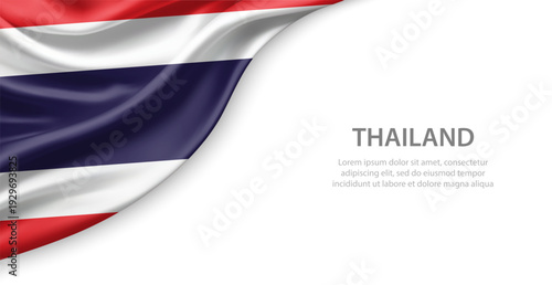Thailand Waving National Flag Template Background With Copy Space