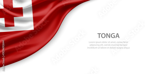 Tonga Waving National Flag Template Background With Copy Space
