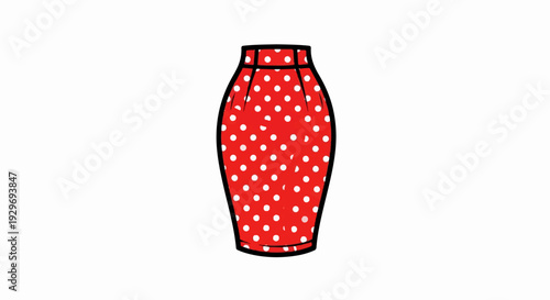 A simple red pencil skirt with white polka dots and a black outline