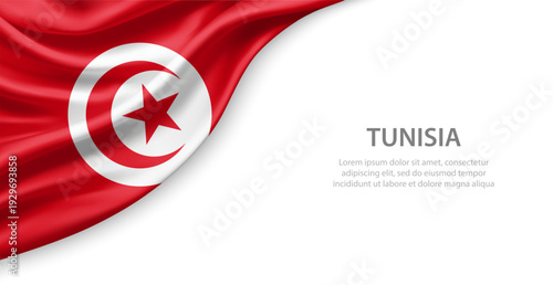 Tunisia Waving National Flag Template Background With Copy Space