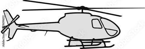 A simple, two-tone illustration of a helicopter in flight