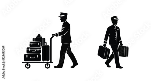 Two bellhops with luggage a classic travel scene silhouette