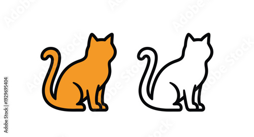 Two cats depicted in a simple outlined style silhouette