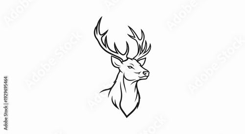 Stylized black line art of a stag's head with prominent antlers on a white background