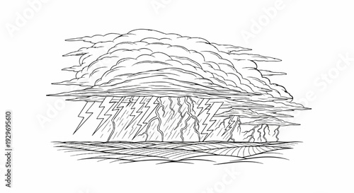 Dramatic storm clouds unleash lightning over a rural, cultivated landscape
