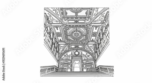 Ornate interior with grand staircase and elaborate ceiling detail