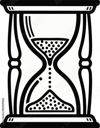 Stylized illustration of a sand timer with sand in the top and bottom bulbs