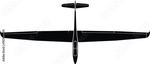 Glider Airplane Silhouette Top View Vector Illustration Isolated on White Background for Aviation and Soaring Flight Design