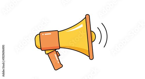 Bright yellow and orange megaphone icon with sound waves, represented in a flat vector style isolated on a plain white background.