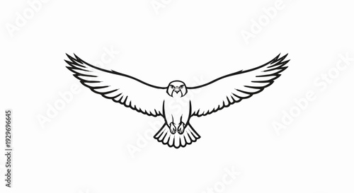 Stylized black outline drawing of a bird of prey in flight