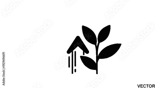 Black silhouette of a sprouting plant and an upward arrow with dripping effect