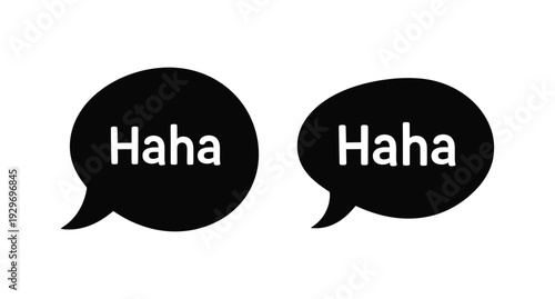 Two black speech bubbles displaying haha in a simple silhouette