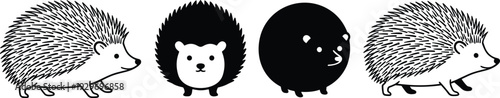 Cute Hedgehog Silhouette Collection with Cartoon and Realistic Styles Vector Illustration Isolated on White Background