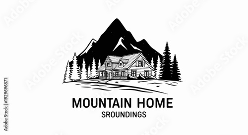 Rustic mountain home nestled amongst pine trees under a grand peak