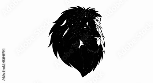 Stylized black and white illustration of a lion's profile, featuring sharp lines and dynamic mane