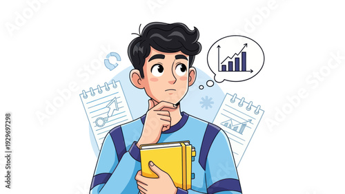 Young man thinking about financial growth and business strategy