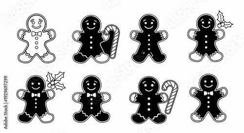 A festive collection of gingerbread man cookies with holiday accents