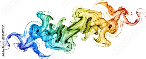 Swirling rainbow colored smoke, a vibrant abstract flow of ethereal curves and wisps