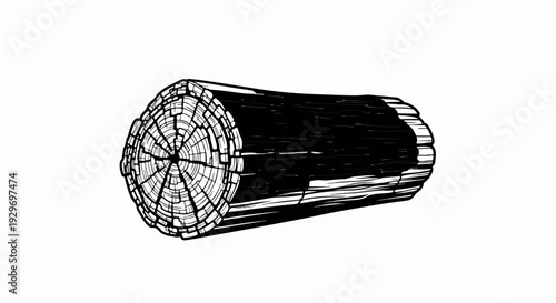 A close-up illustration of a weathered log, showcasing growth rings and rough texture