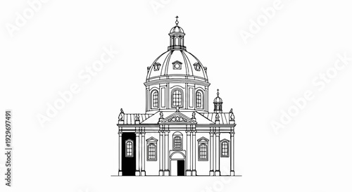 Ornate classical dome and facade with statues and architectural details