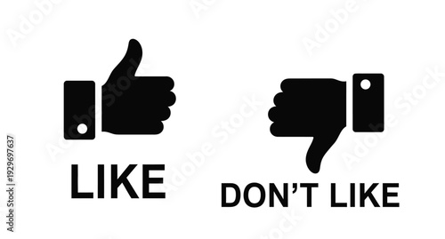 Thumbs up and down symbols with labels a stark silhouette