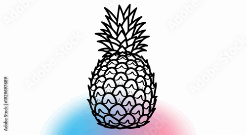 Line drawing of a whole pineapple with a colorful gradient base
