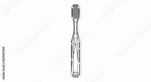 A wireframe outline of a toothbrush with a subtle pink and cyan glow