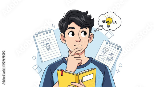 Young man thinking about new ideas and solutions in creative process