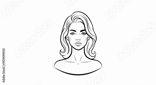 Black and white line drawing of a woman's face and upper chest