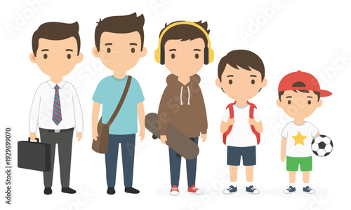 Men and Boys Growing Up: Stages of Life Concept Illustration