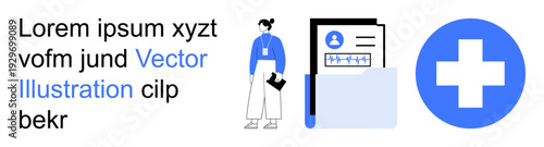 Healthcare data, medical records, telemedicine, personal identification, digital solutions, professional appearance. Person holding clipboard, medical folder and cross. Healthcare and medical record