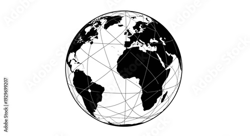 Global Black Vector Silhouette of a Terrestrial Earth Globe for World Organizations. transparent.