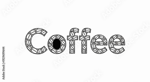 Creative text art spelling "Coffee" with letters filled with coffee beans