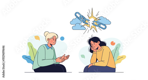 Women Discussing Broken Chain Link: Relationship Therapy, Problem Solving, & Breaking Free