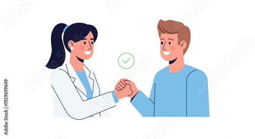 Doctor and Patient Handshake Illustration: Agreement, Trust, and Successful Healthcare Consultation or Professional Partnership