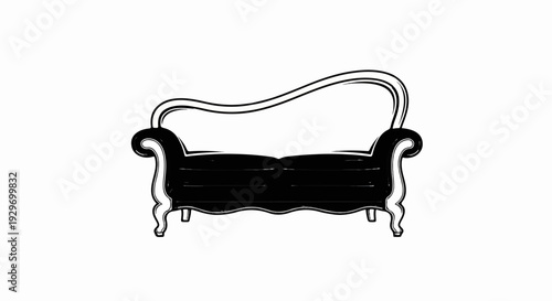 Elegant vintage sofa with curved lines and dark upholstery on ornate legs