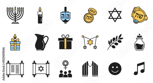 Minimalist Line Art Silhouettes Portraying the Joyous Hanukkah Festivities. transparent.