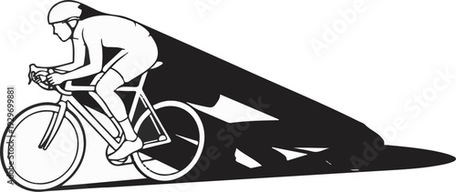 Silhouette of a cyclist in a racing pose, casting a long shadow