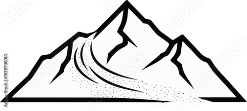 Stylized graphic of sharp mountain peaks with a falling stream of dots