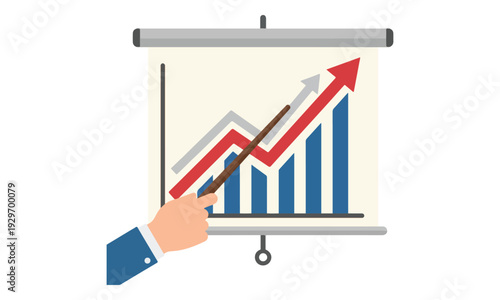 Hand Pointing at Business Growth Chart on Presentation Screen