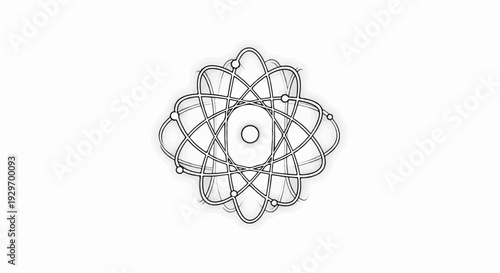 Stylized atom symbol with orbiting electrons and a central nucleus
