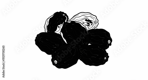 A pile of dark, wrinkled dried fruits with a single lighter one showing internal texture