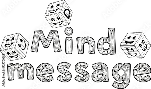 Whimsical wooden letters and cubes with smiling faces convey "Mind Message.