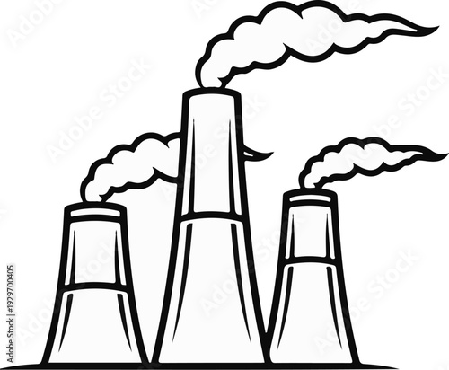 Three industrial chimneys emitting plumes of smoke into the sky