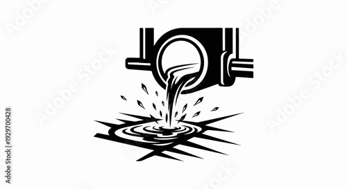 Industrial pipe pouring liquid creating ripples and splashing