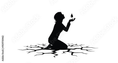 Kneeling woman with a light dramatic black silhouette